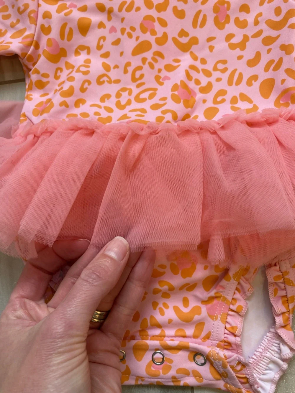 NWT RuffleButts Colorful Leopard Print Tulle Skirt Rashguard Swimsuit girls 3-6M